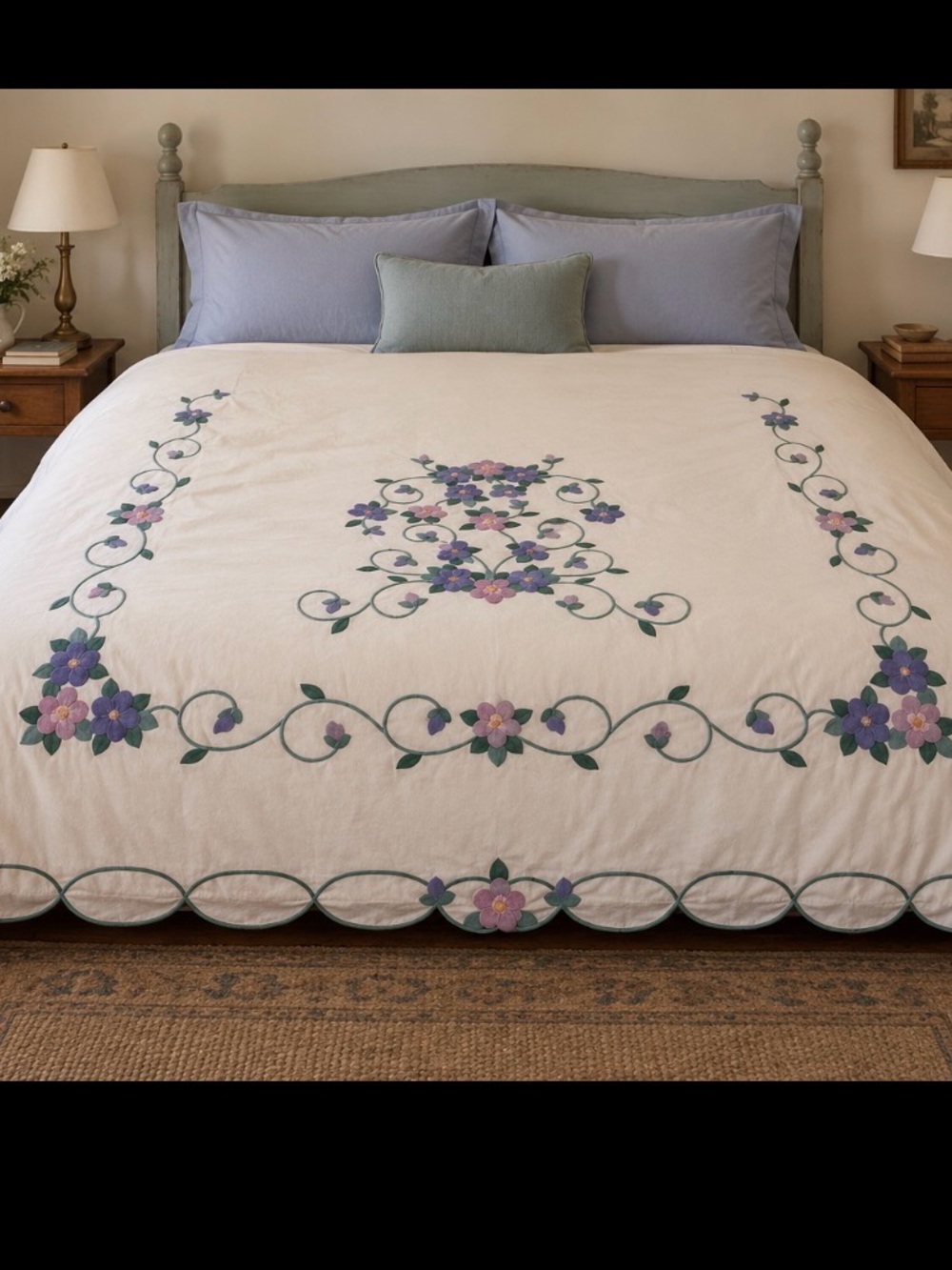 Vintage appliqué duvet cover.